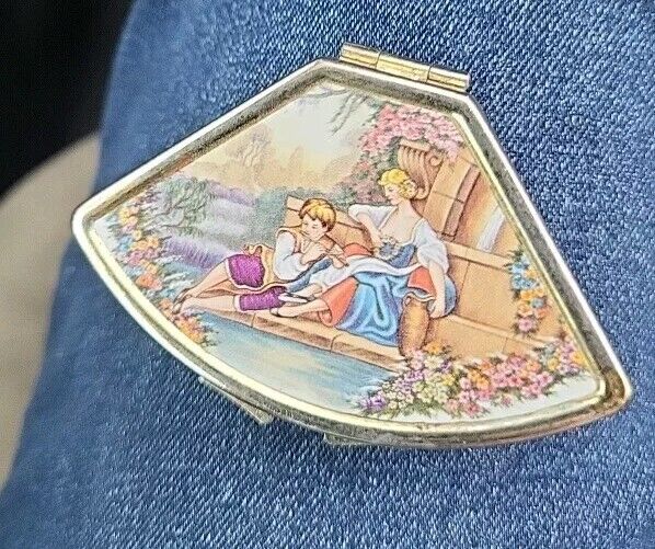 Vintage Style Pill Box Container Pocket Hinged Victorian Scene Spanish 1980s/90s