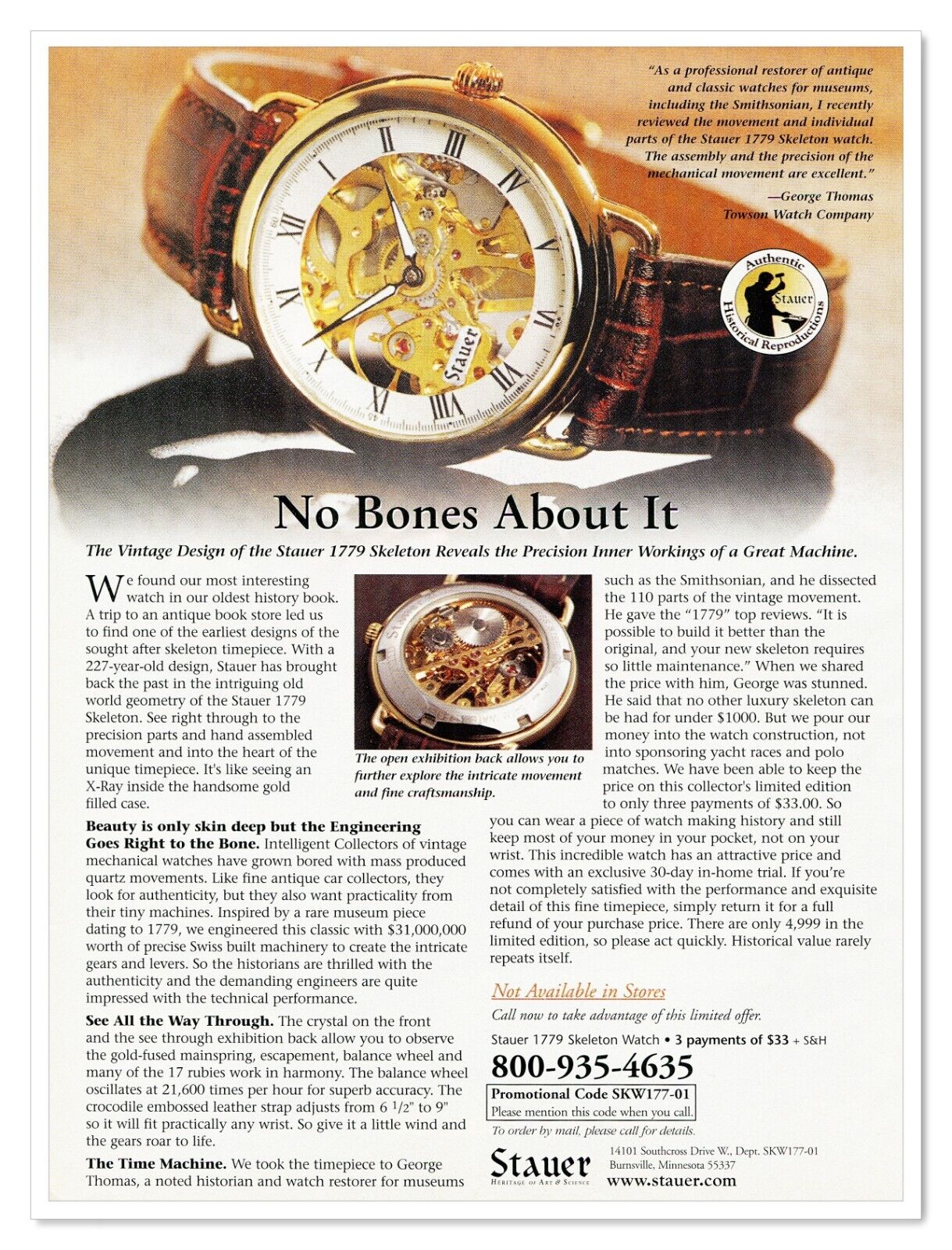 Stauer 1779 Skeleton Watch No Bones About It 2007 Full-Page Print Magazine Ad