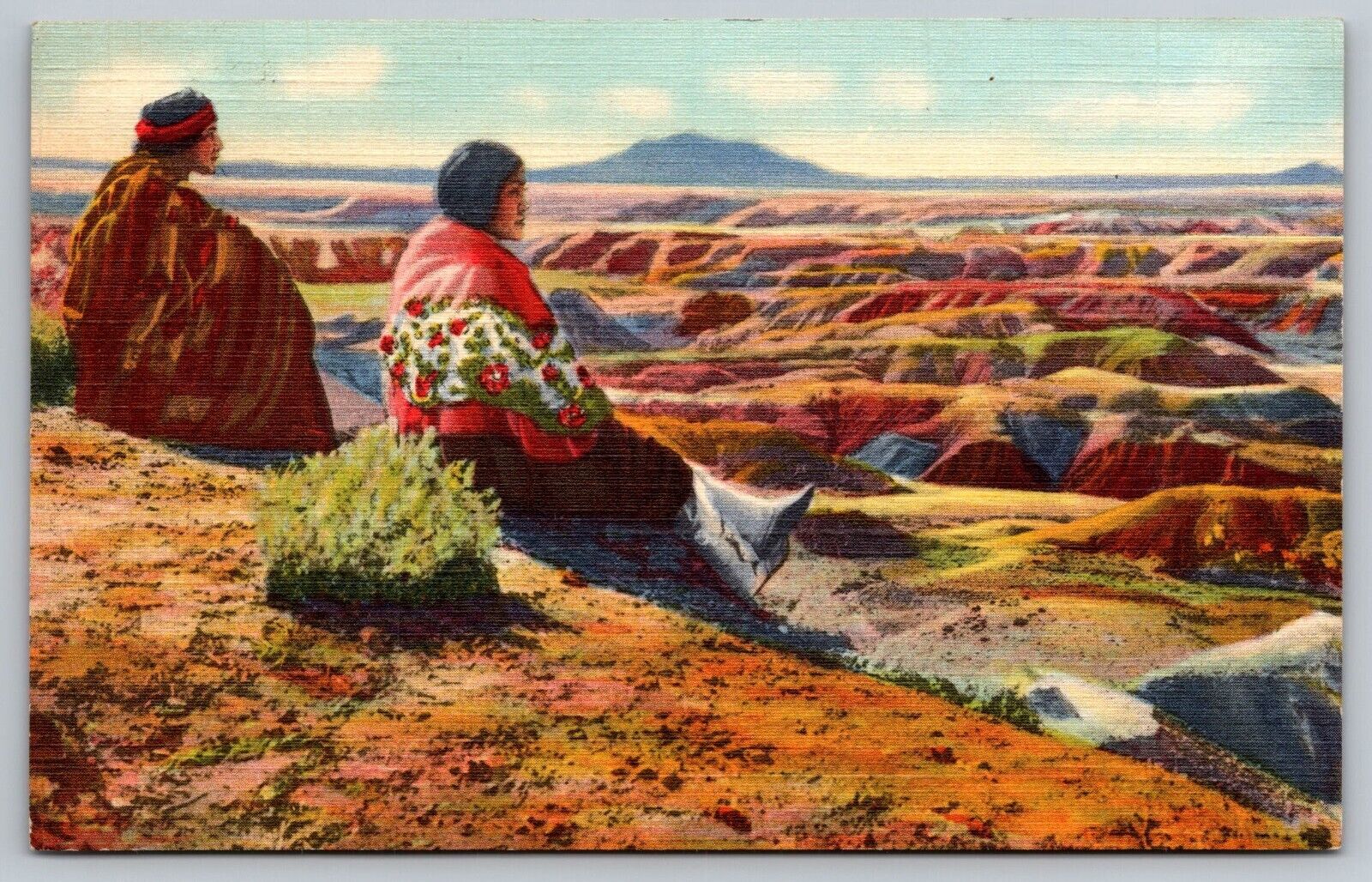 Linen Postcard Native American Hopi Indians on Edge of the Painted Desert A19