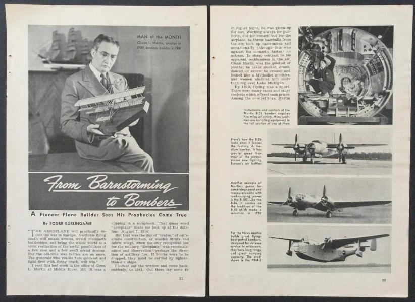 Glenn L. Martin 1941 pictorial “From Barnstorming to Bombers” Biography