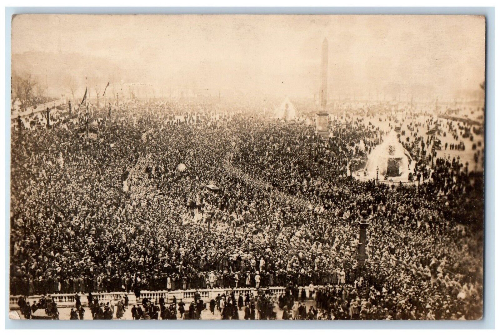 c1910\'s Paris France End Of WWI, Crowded People RPPC Photo Antique Postcard