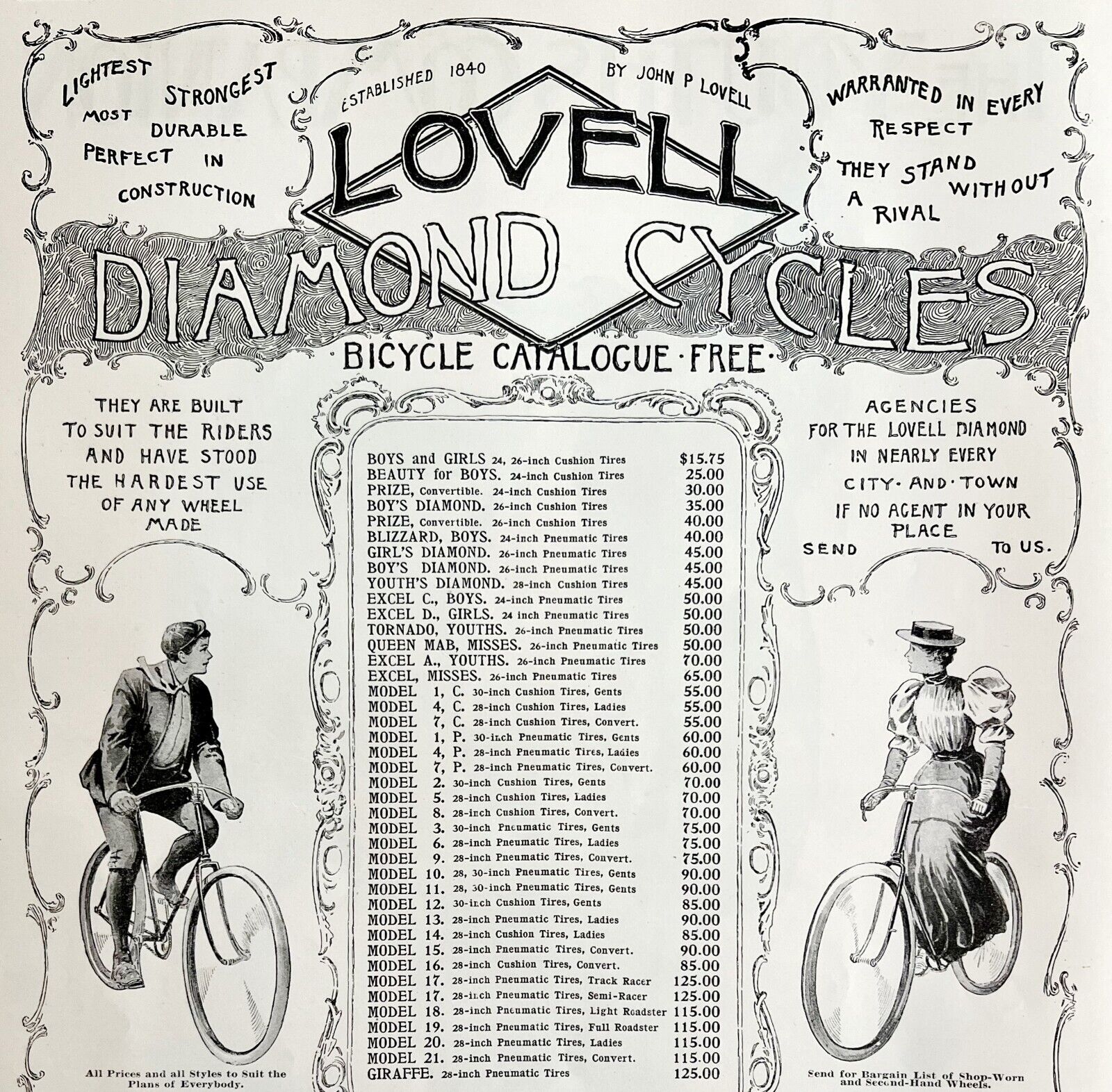 Lovell Arms Diamond Bicycles 1894 Advertisement Victorian XL Bikes DWII9