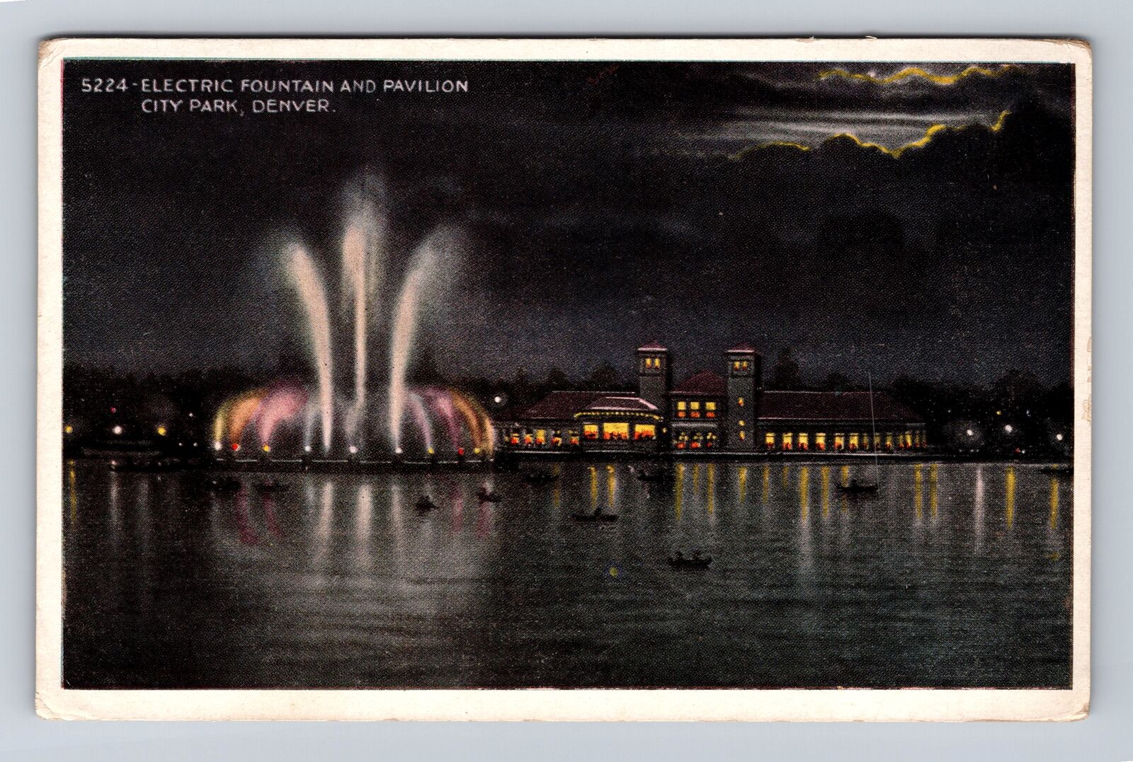 Denver CO-Colorado, Electric Fountain, Pavilion, City Park, Vintage Postcard