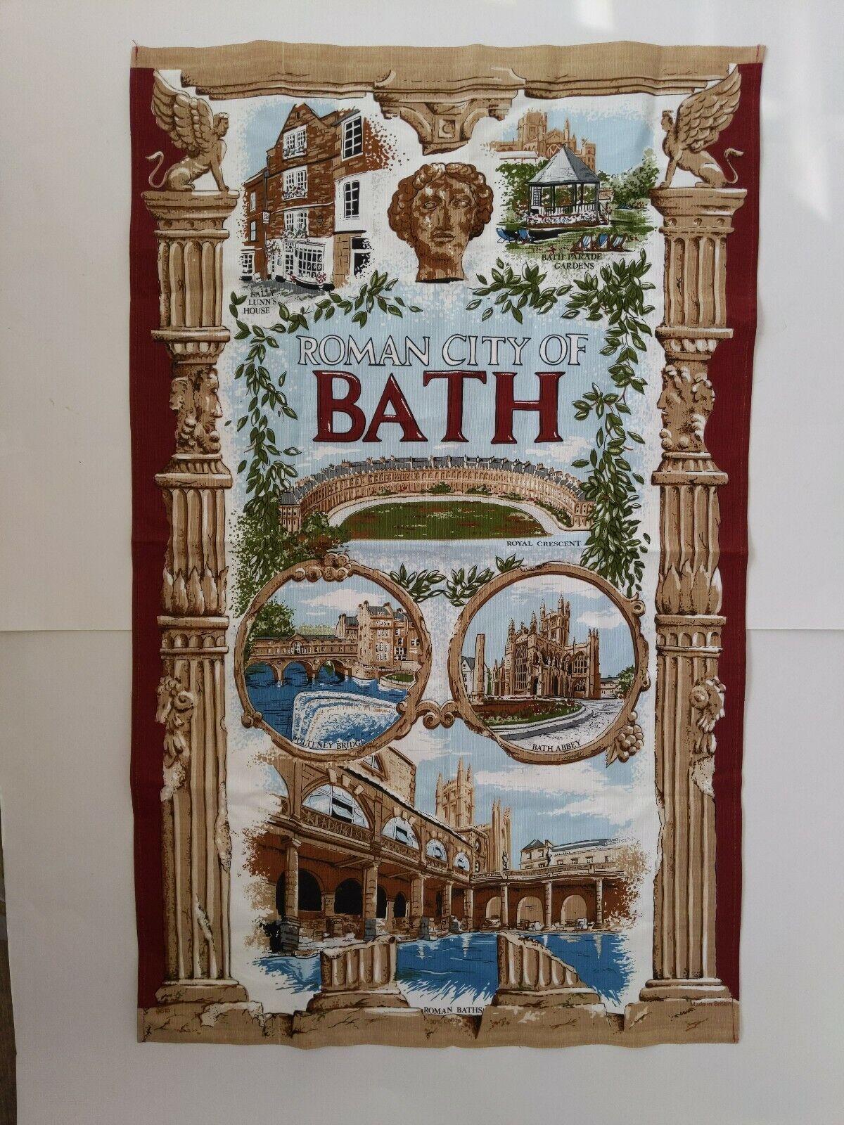 Vintage Cotton Linen Towel Historic Roman Bath Design 30\