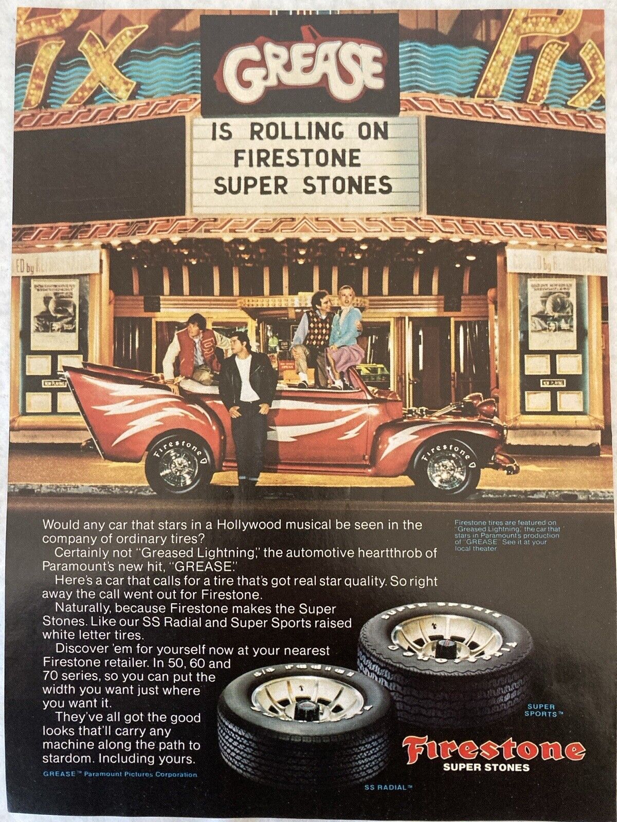1976 Firestone Tire Print Ad - S/S Radial Super Stones Grease