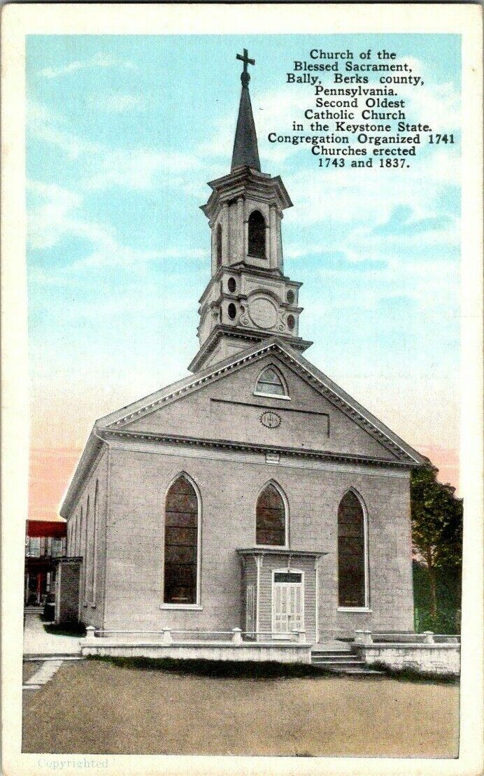 1918. BALLY, PA. CHURCH OF THE BLESSED SACRAMENT. POSTCARD DB35