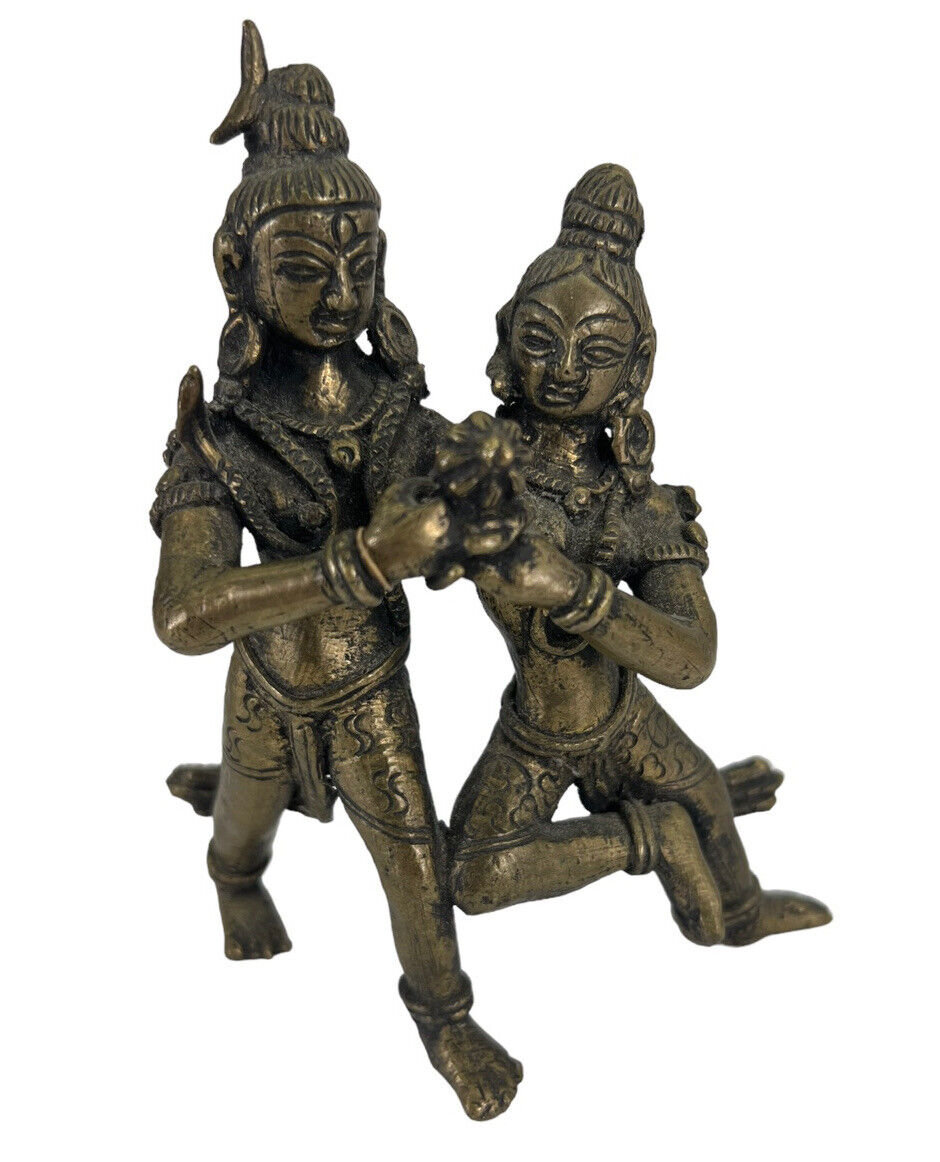 Hindu Shiva Parvati Dancing Metal Figure Statue Desk Weight Idol