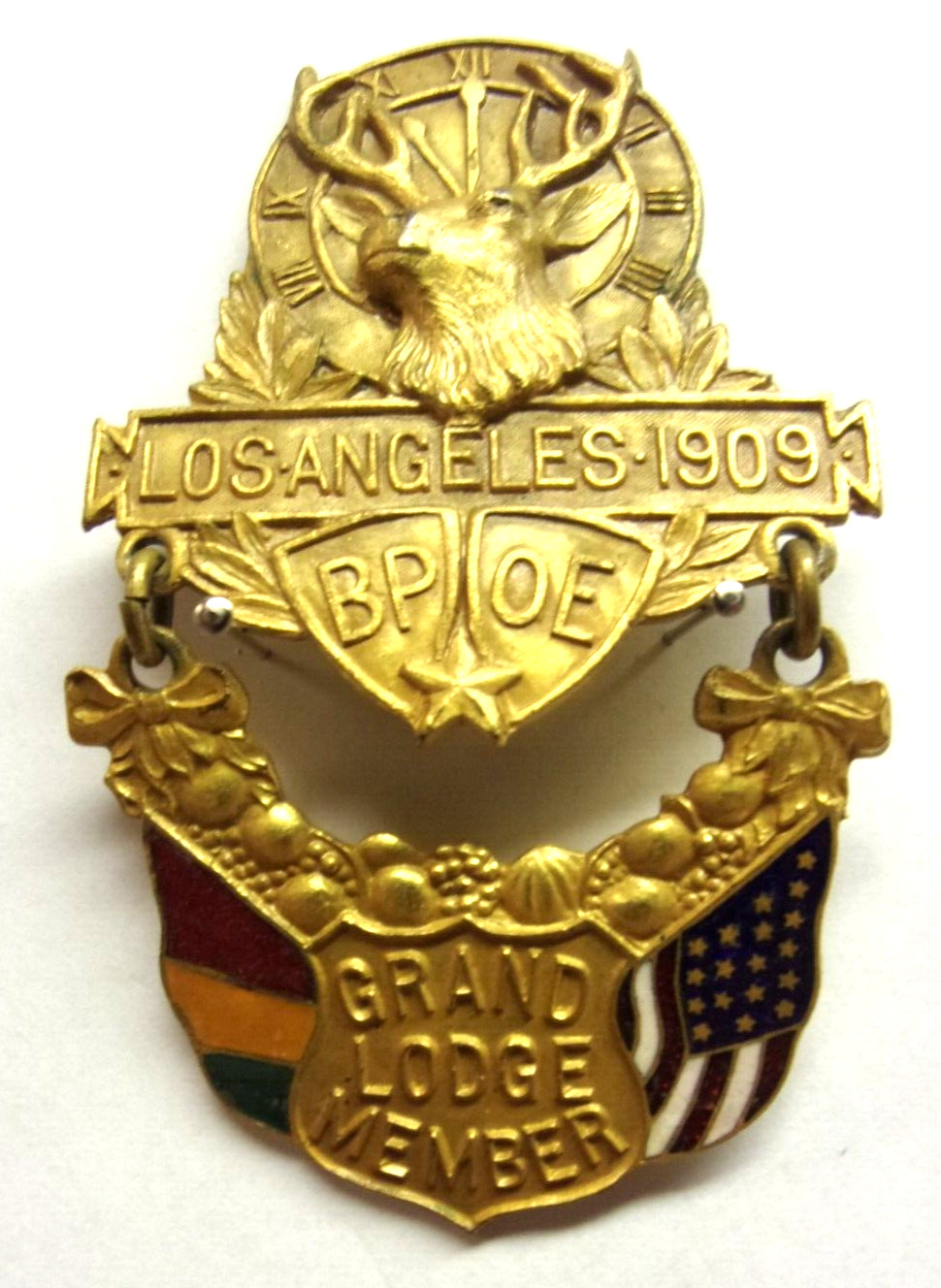 1909 BPOE ELKS LOS ANGELES REUNION GRAND LODGE MEMBER Brass Pin