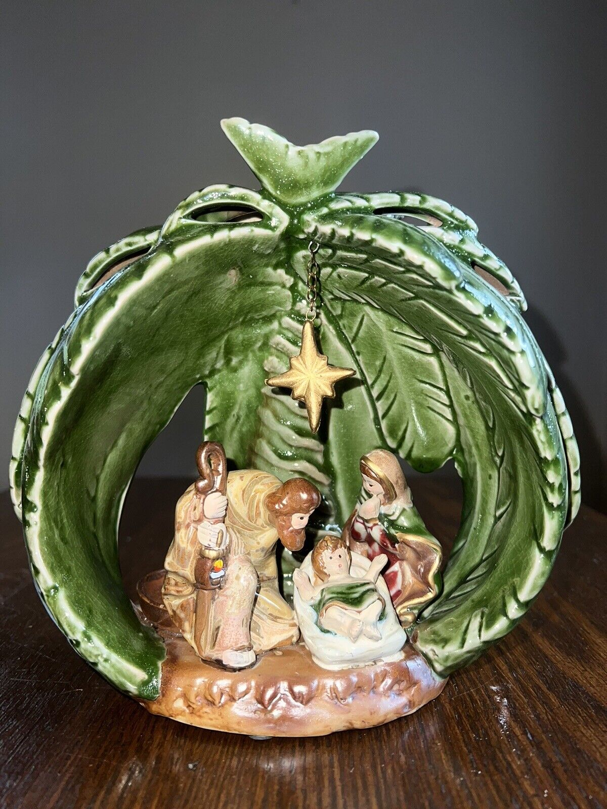 Unique And Cherished Nativity Scene Nestled In Palm Tree Figurine