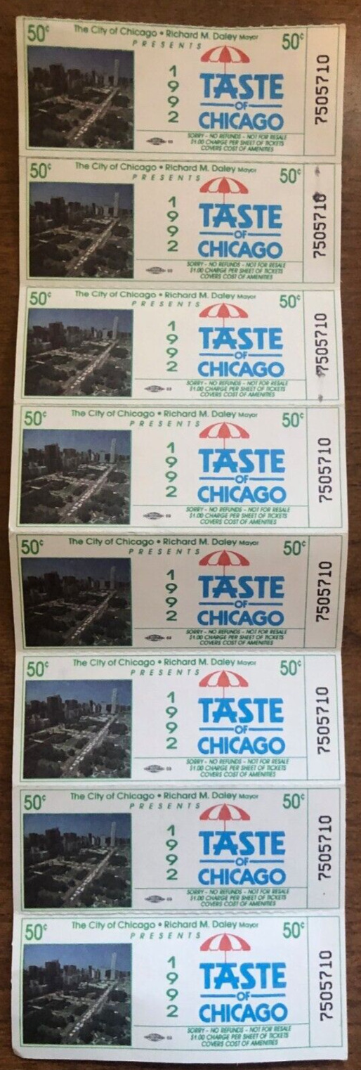 Taste of Chicago 1992 Tickets Grant Park Set of 8 Very Good Condition