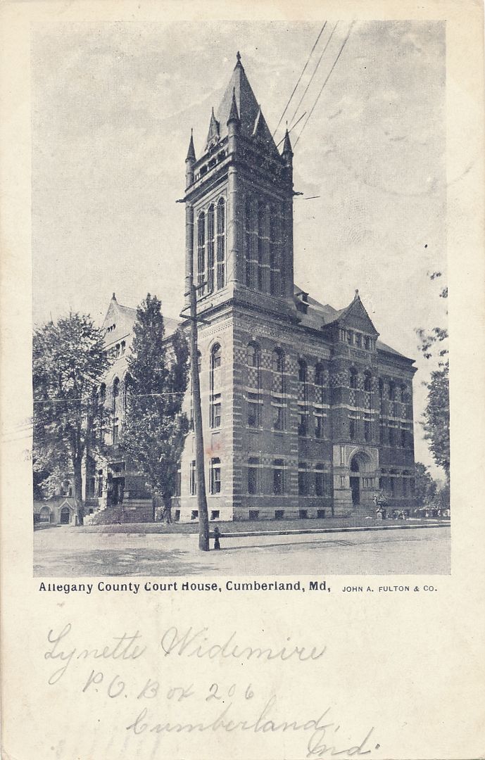 CUMBERLAND MD - Alleghany County Court House Postcard - udb (pre 1908)