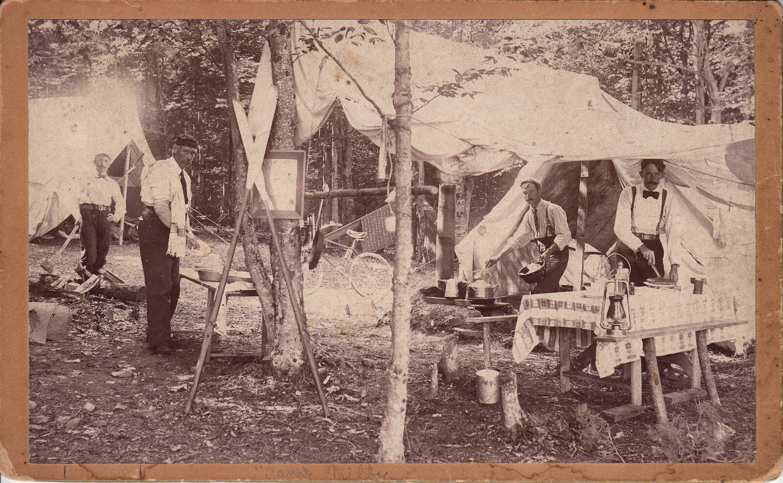 EARLY OUTDOOR FORMAL CAMPING SCENE ~ c. - 1910
