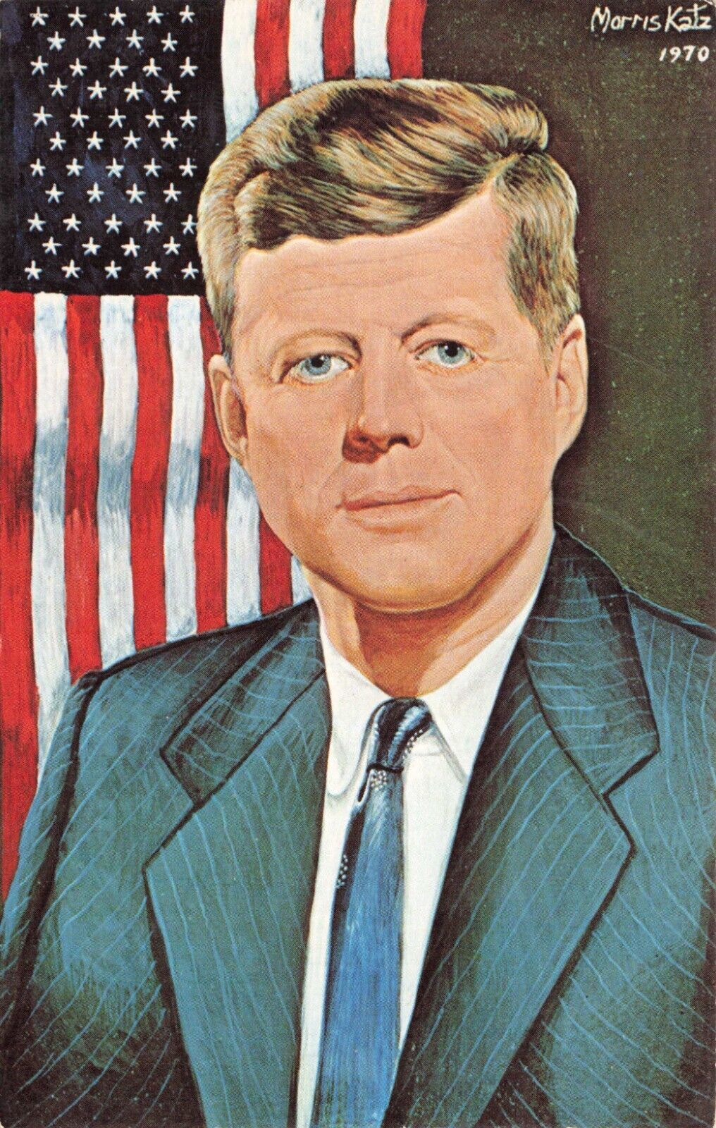 Postcard 35th US President John F. Kennedy JFK by Morris Katz 1970 Flag Politics