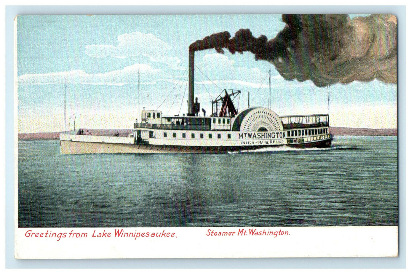 c1905s Greetings from Lake Winnipesaukee Steamer Mt. Washington NH Postcard