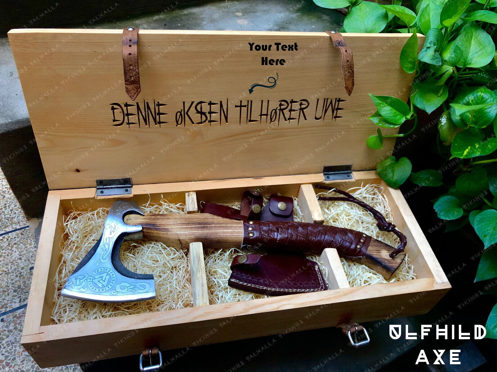 Vikings Axe with Personalized and Engraved Wooden Box Gift for Women/Men Wedding