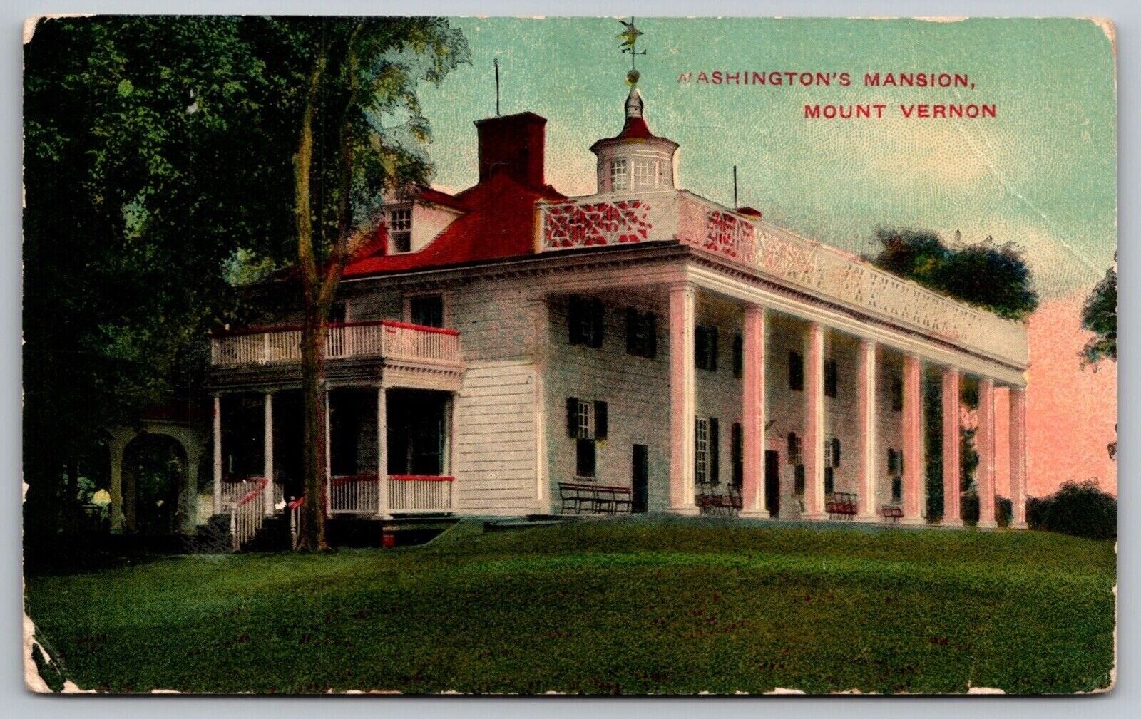 Washingtons Mansion Mount Vernon George Washington Historic Vintage UNP Postcard