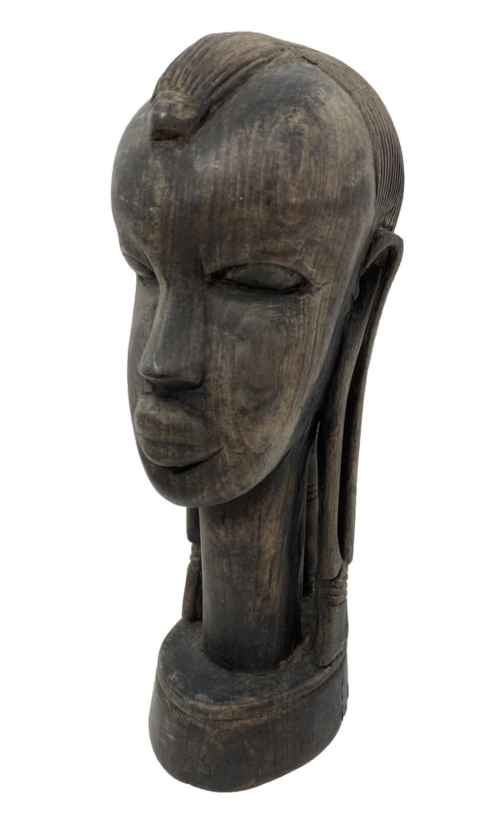 Vintage Finely  Hand Carved Heavy Dense Wood Ebony 8” Maasai Head Sculpture