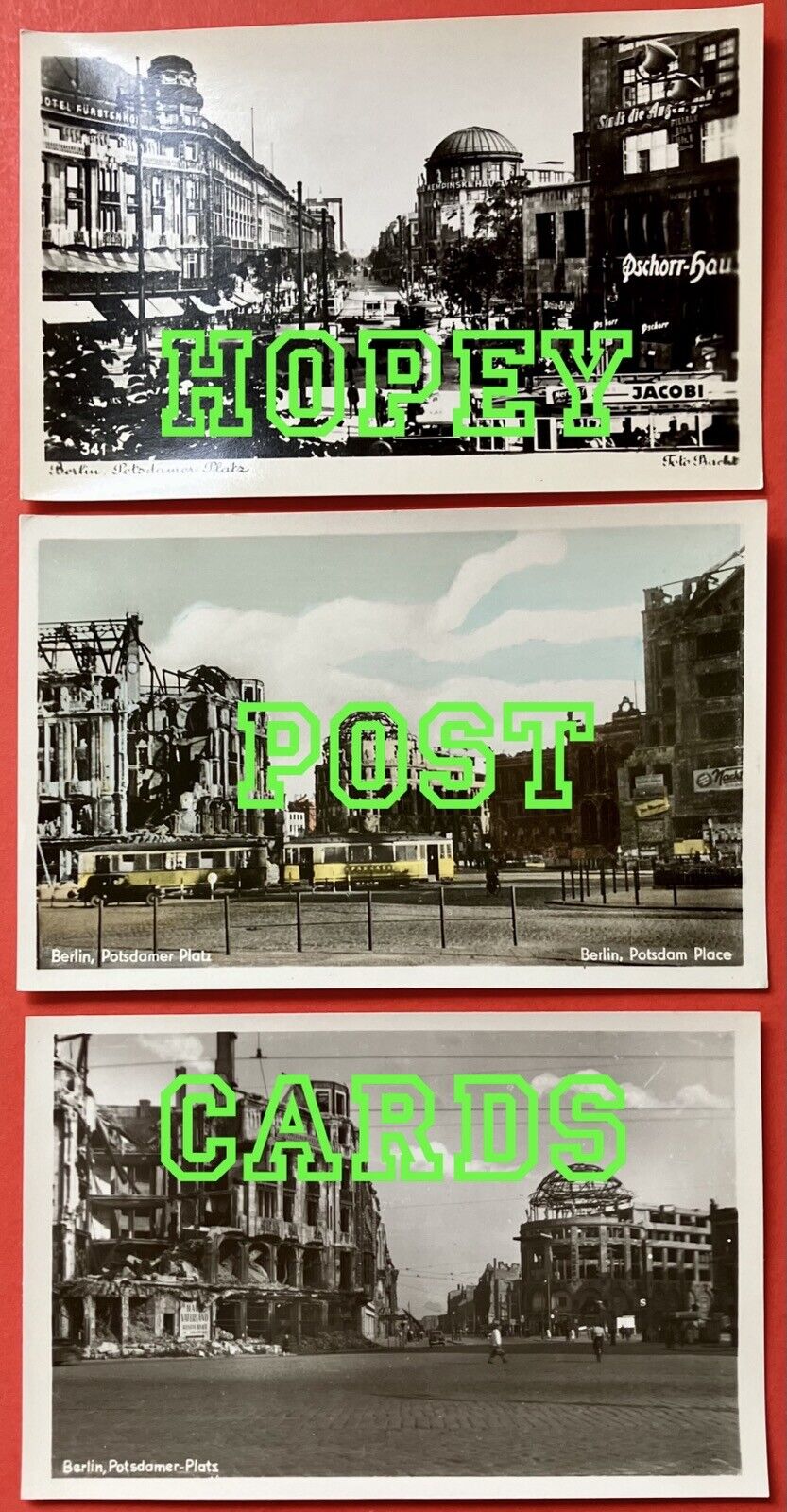 POTSDAMER PLATZ ~BERLIN GERMANY WW2~BEFORE & AFTER~RPPC~1940s