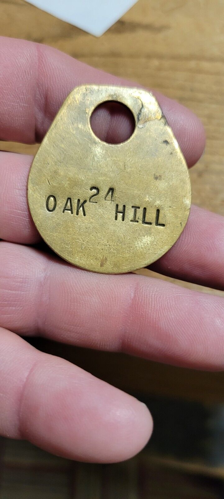 Vintage Antique Oak Hill Hotel Room Brass Key Tag VA? 