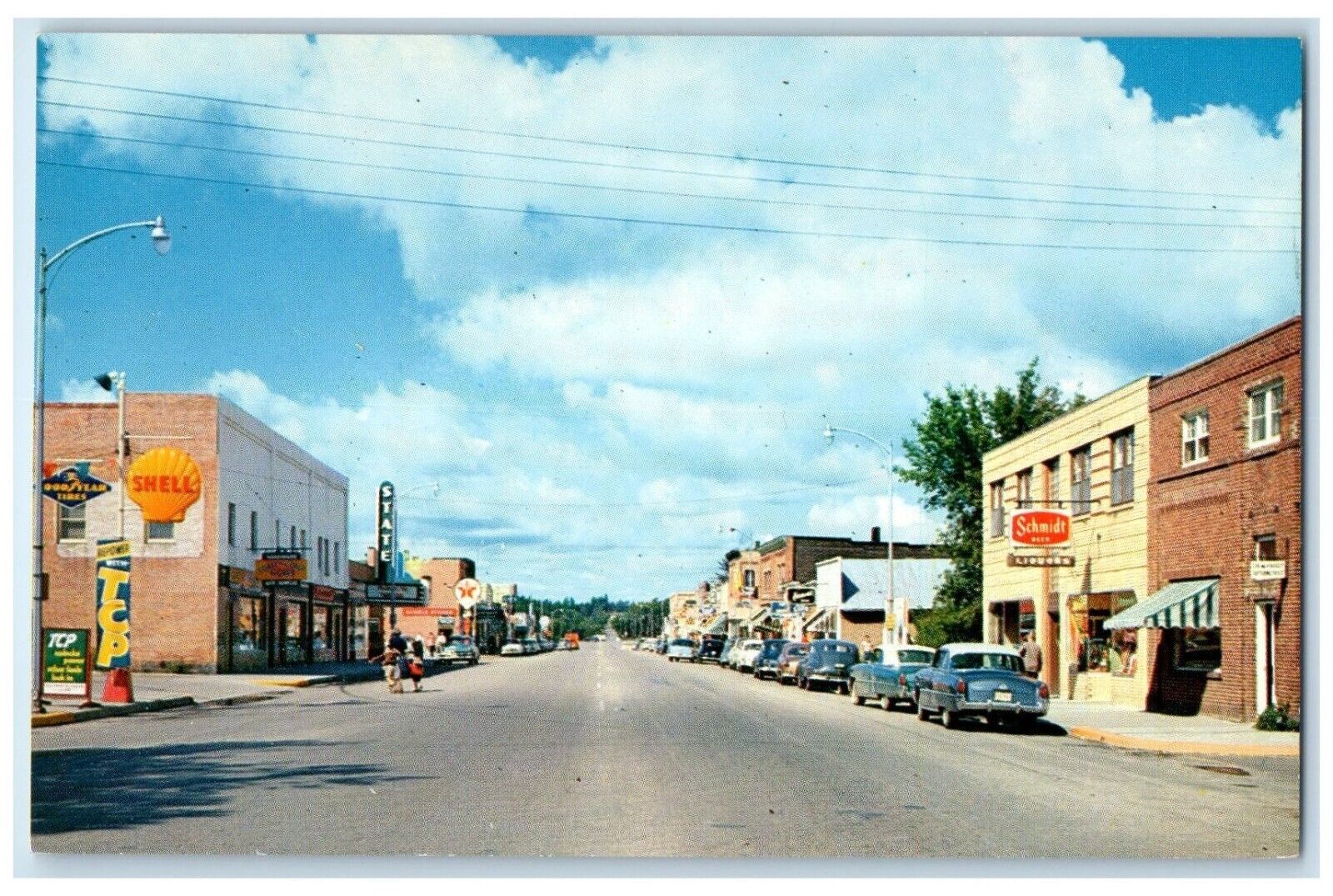 c1950\'s Main Street View Shell Schmidt Cars Walker Minnesota MN Vintage Postcard