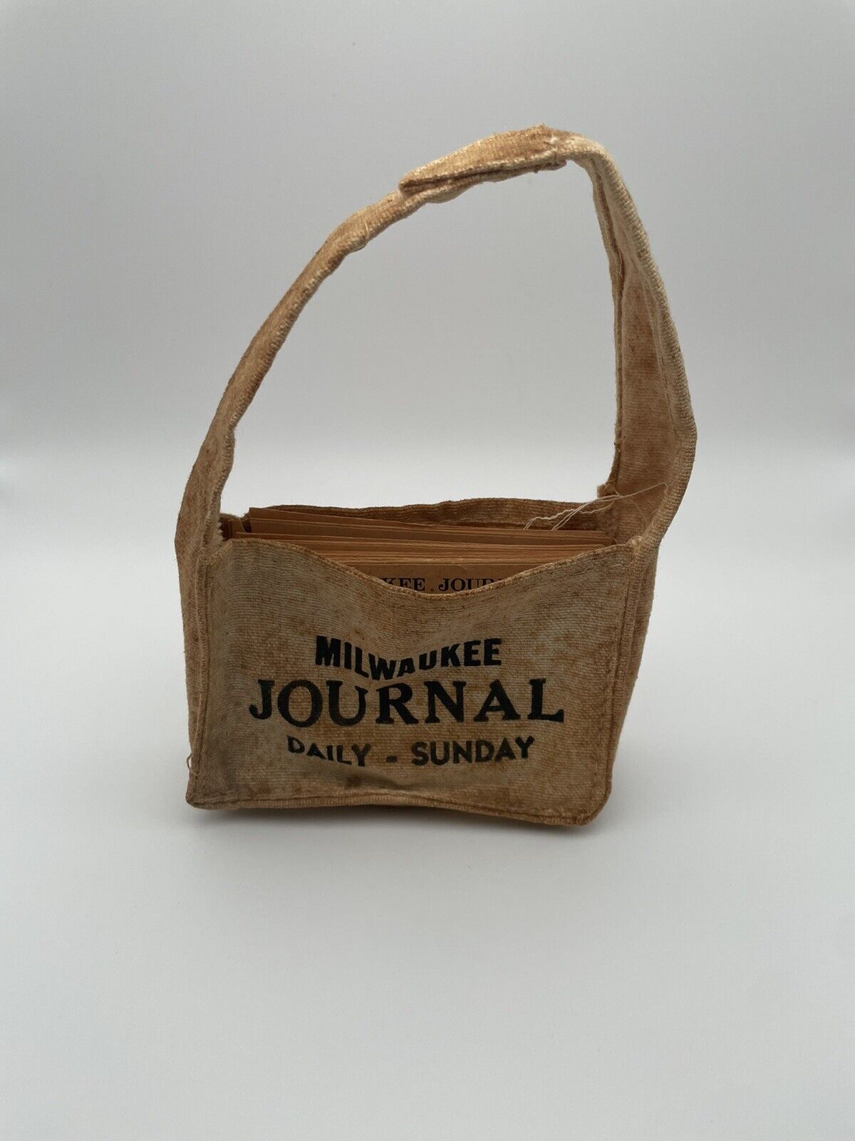 Vintage Milwaukee Journal Salesman Bag W/ 5 Small Newspapers & Letterpress Stamp