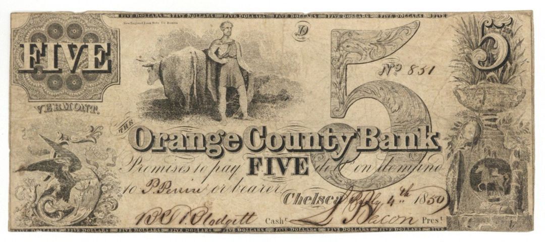 Orange County Bank $5 - Obsolete Notes - Paper Money - US - Obsolete