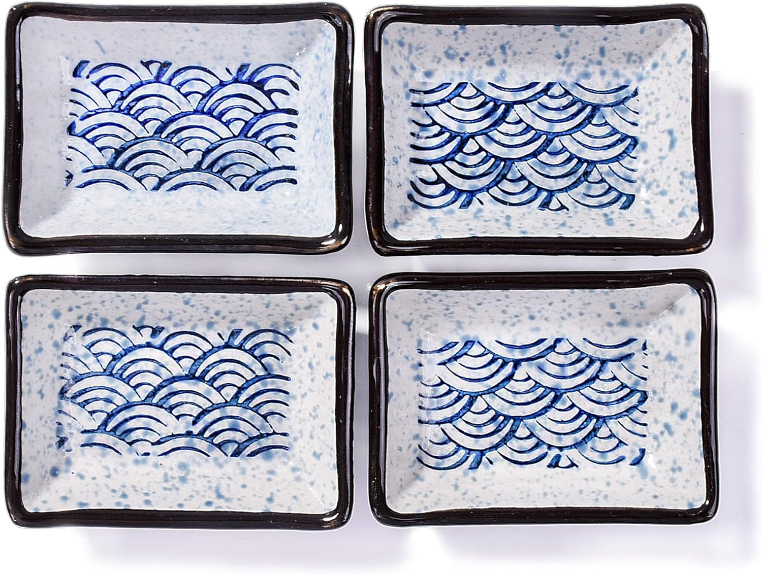 Japanese Soy Dish for Sushi, Soy Sauce Dishes Set of 4, Blue Waves