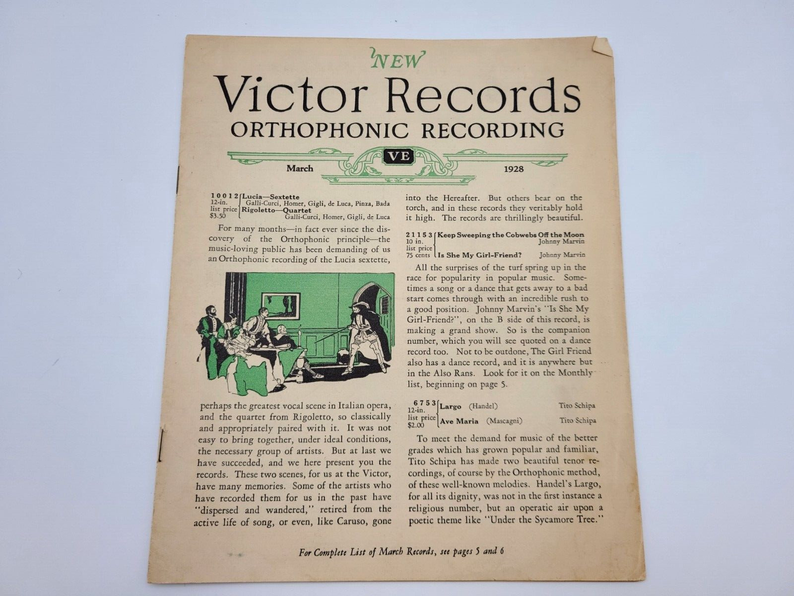 Vintage March 1928 Victor Records Catalog Book Price Guide Music Phonograph