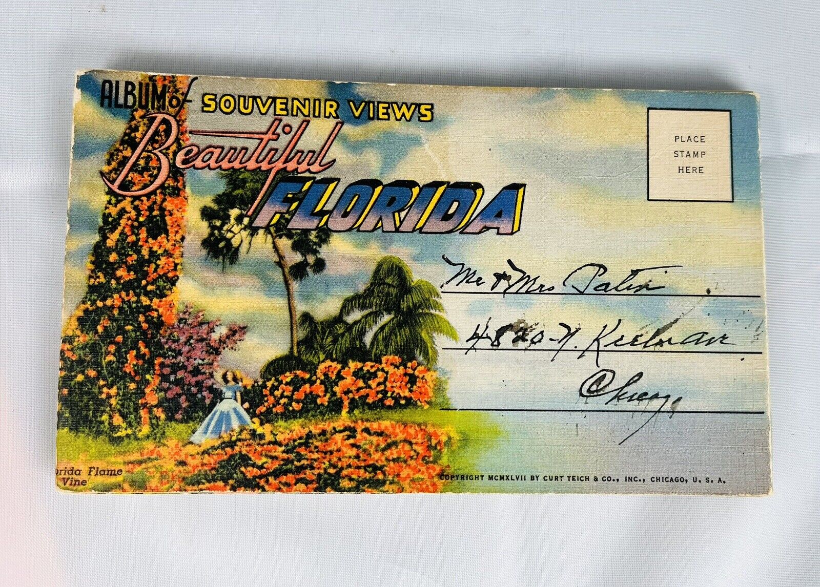 Vintage 1948 Florida Linen Landmark 18 Photos Postcard Book Curt Teich