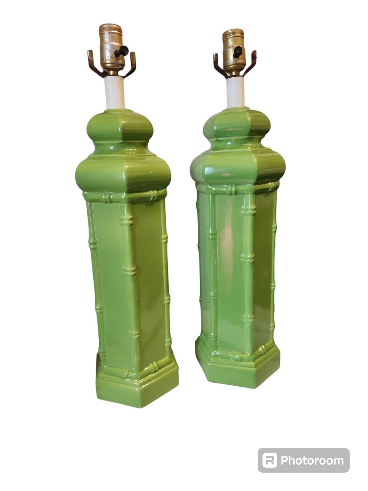 Pair of Vintage Ginger Pagoda Green Lamps