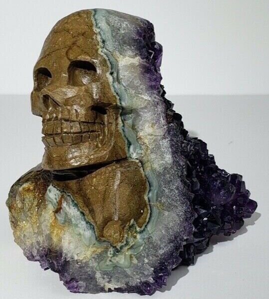 724g Natural Purple Crystal Cluster,Specimen Stone,Hand-Carved, exquisite skull