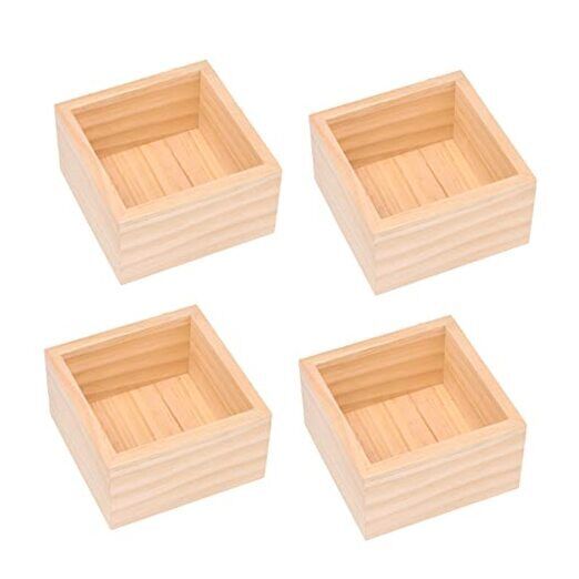 Square Small Wood Box 3.8 x 3.8 In DIY Craft Rustic Pine Plant Pot Unfinished 