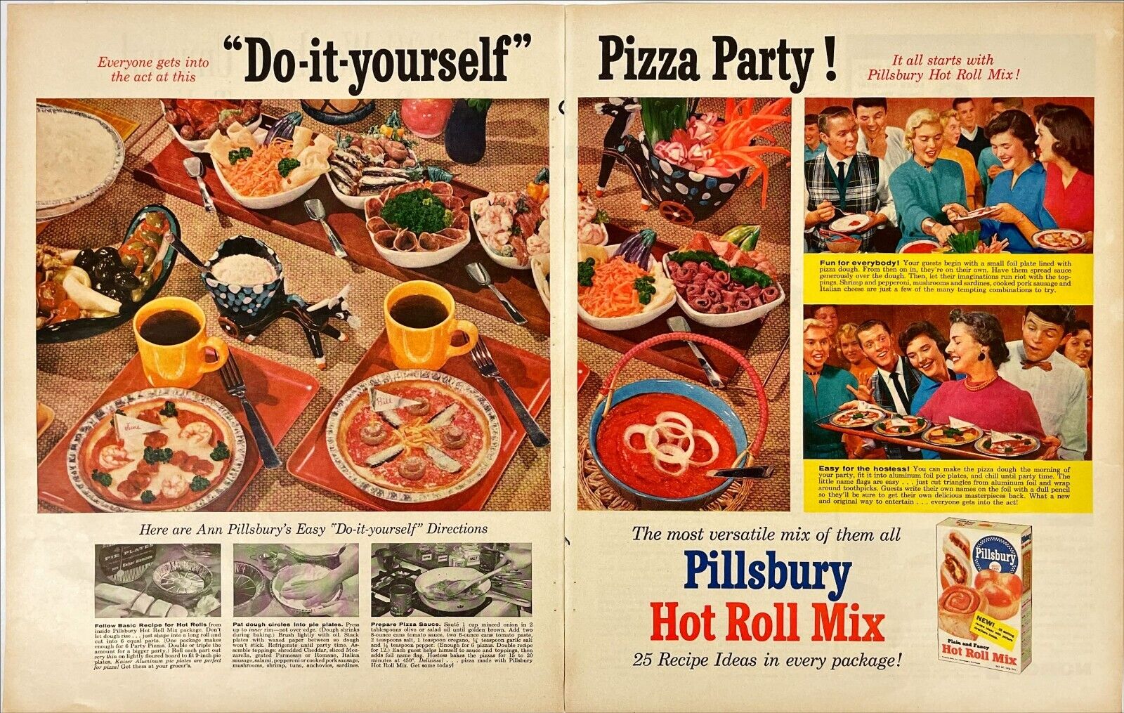 Pillsbury Hot Roll Mix Kitchen Recipe Decor Retro Vtg Print Magazine Ad 1957