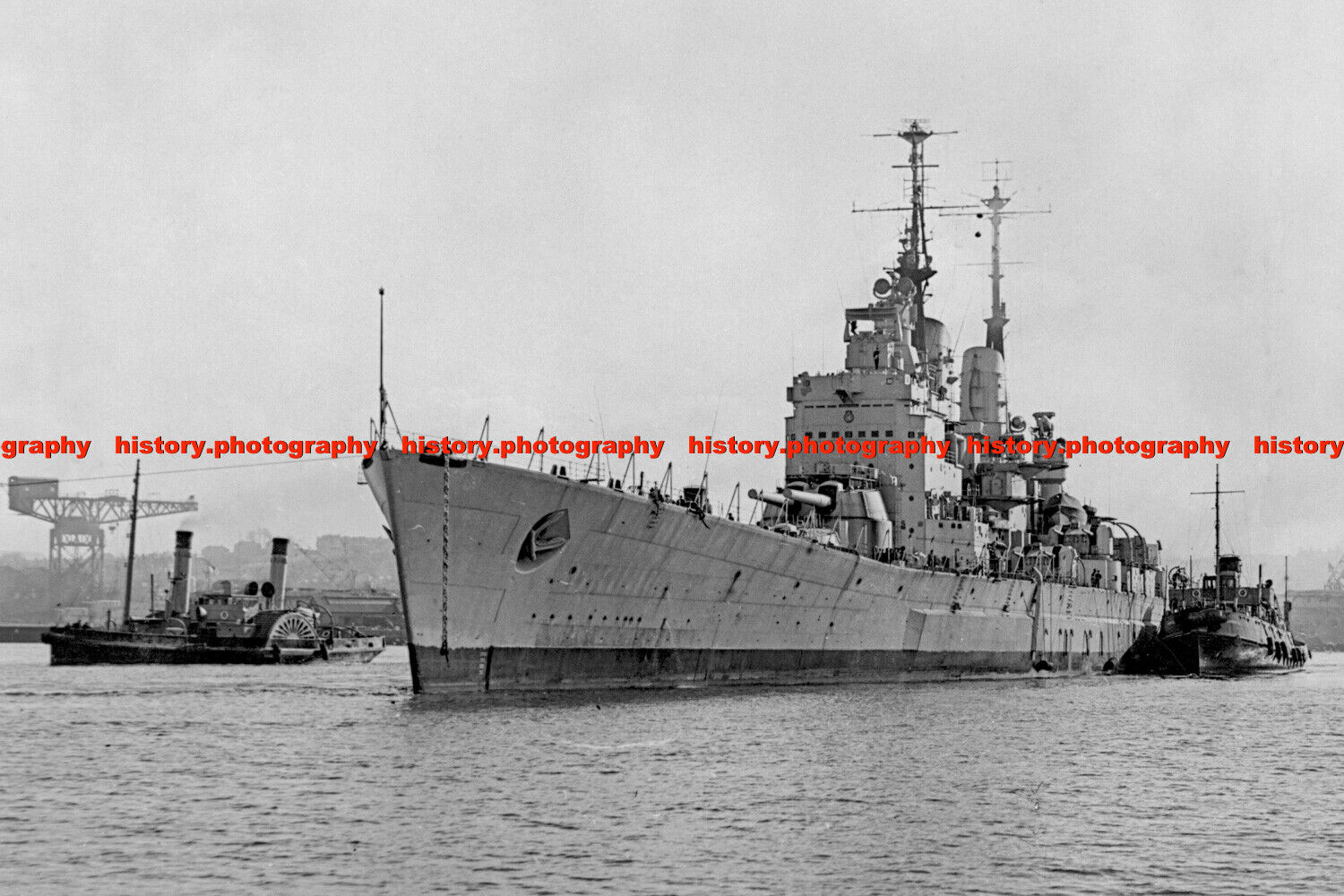 F016134 HMS Vanguard. British Battleship. Hamoaze Estuary. Plymouth. UK. c1956