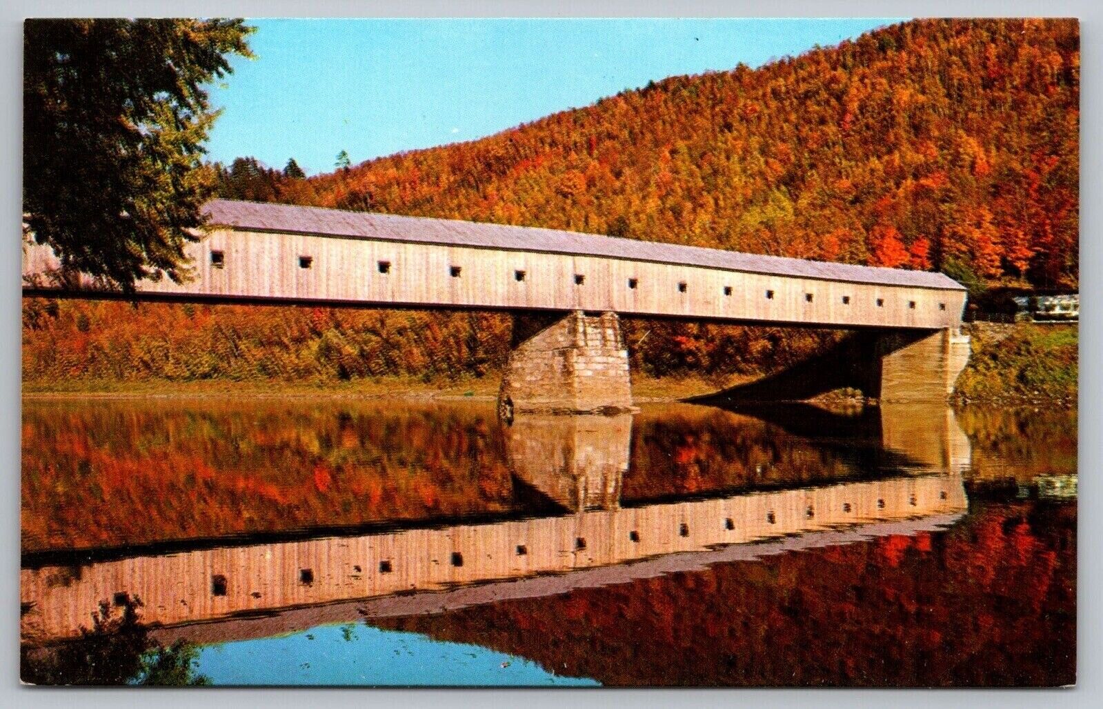 Windsor Vermont Cornish New Hampshire Covered Bridge Reflections VNG Postcard