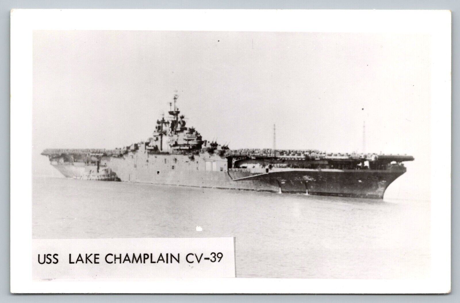 Postcard USS Lake Champlain CV-39 Navy Aircraft Carrier Naval Ship Military RPPC