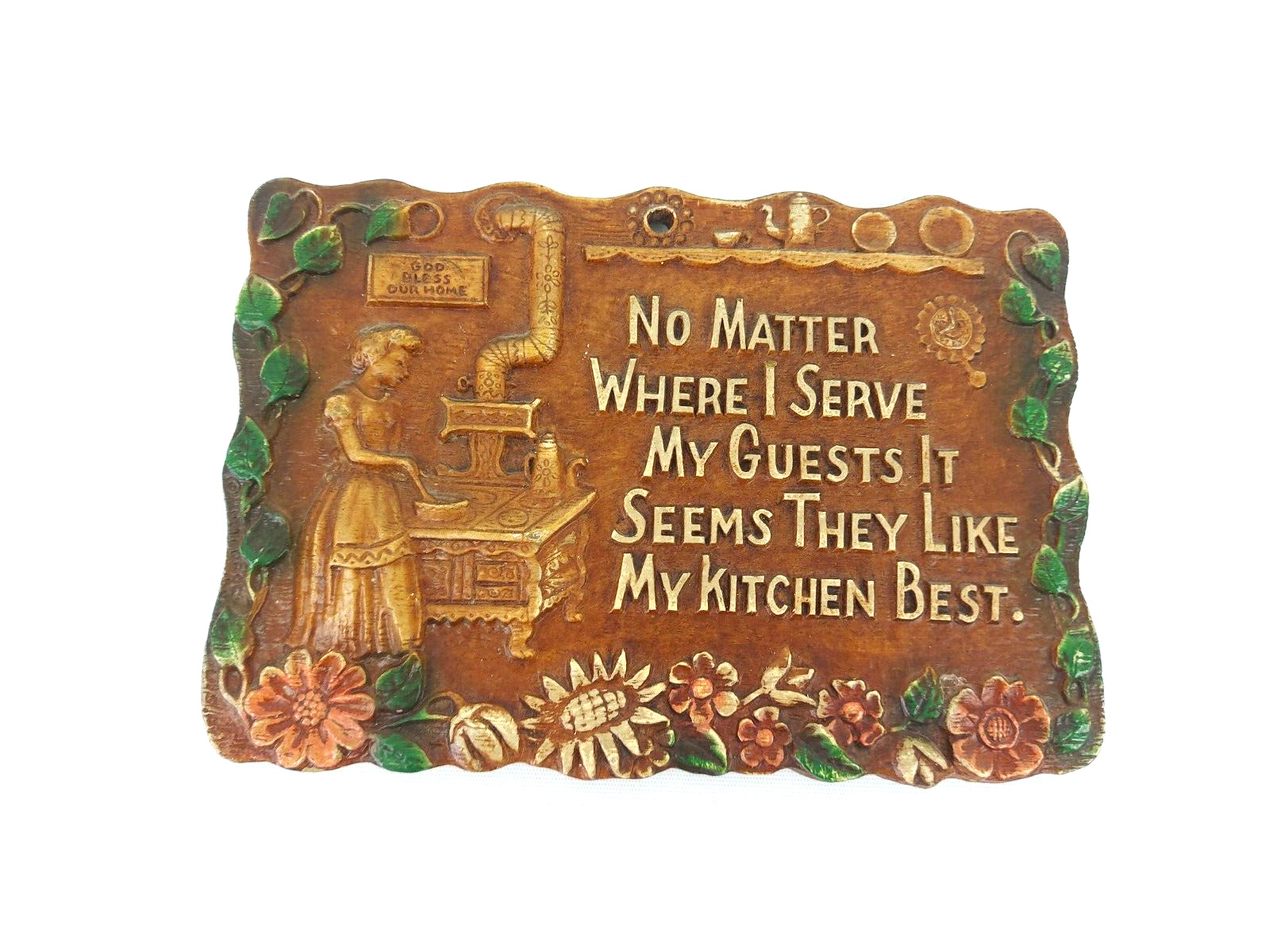 Vintage Syroco Faux Wood Kitchen Prayer Blessing Quote Wall Plaque 8.5\