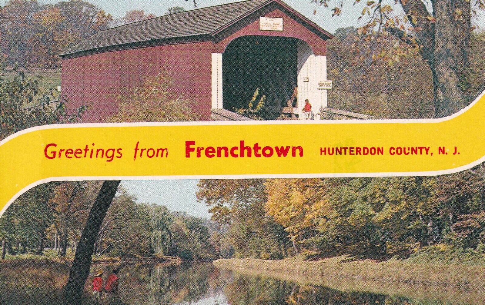 Postcard NJ Frenchtown Hunterdon County New Jersey Covered Bridge Greetings E38