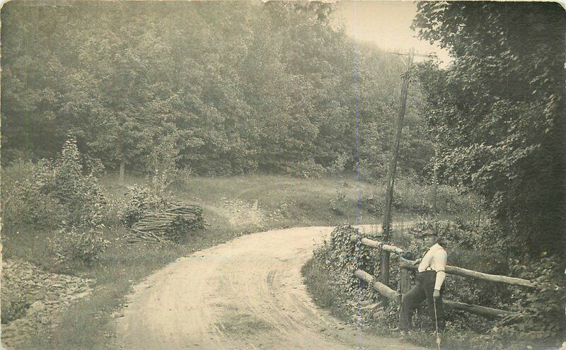 C-1910 Rural Road man on Walk RPPC Photo Postcard 21-3922