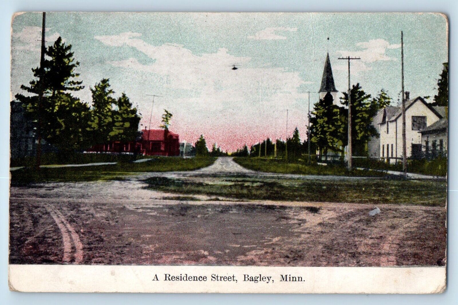 Bagley Minnesota Postcard Residence Street Exterior Road c1910 Vintage Antique