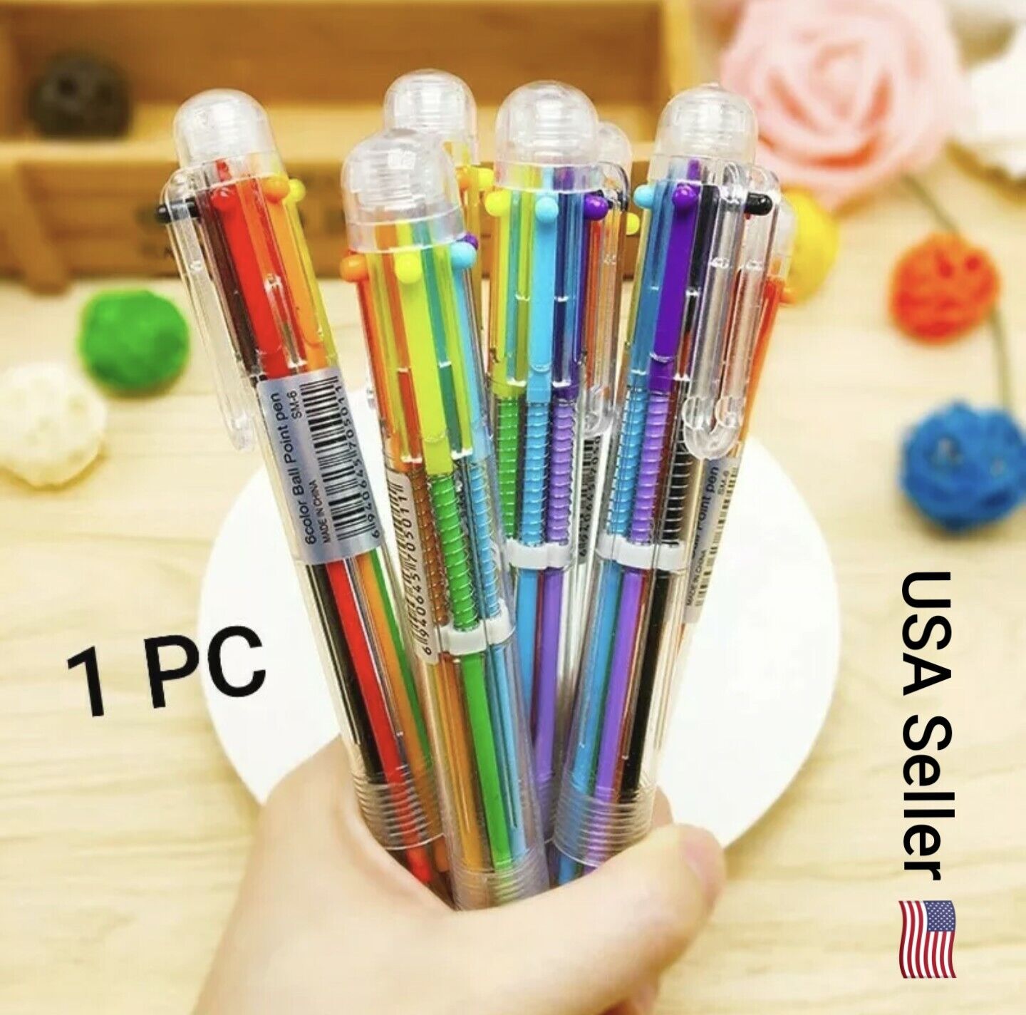 1 PC Ball Point Pen Marker Korea Creative Stationery Pen 6 Color In 1 Ballpoint