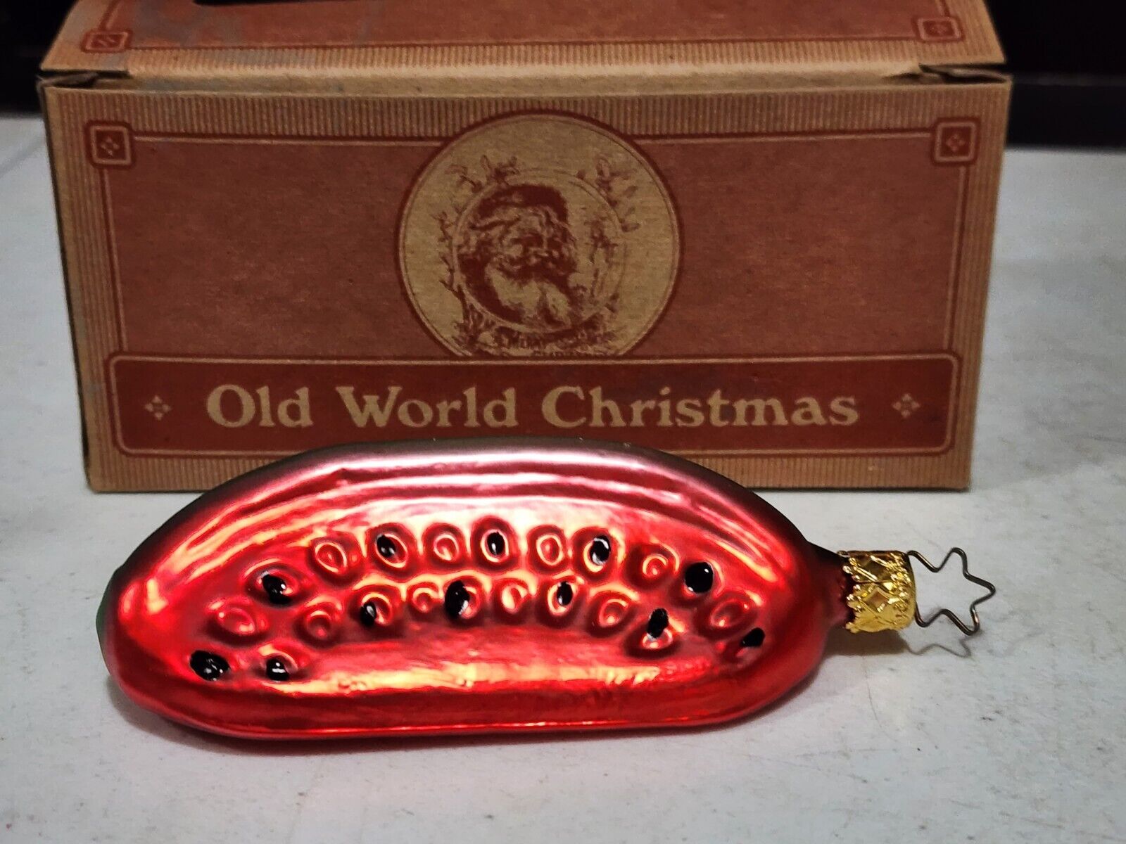 The Merck Family\'s Old World Christmas Glass WATERMELON Ornament IN BOX