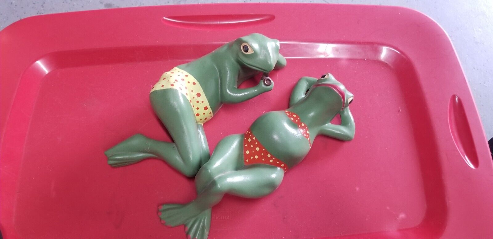 Homemade Frog Couple Cartoon Comic Style Ceramic Porcelain Hand Painted-RARE