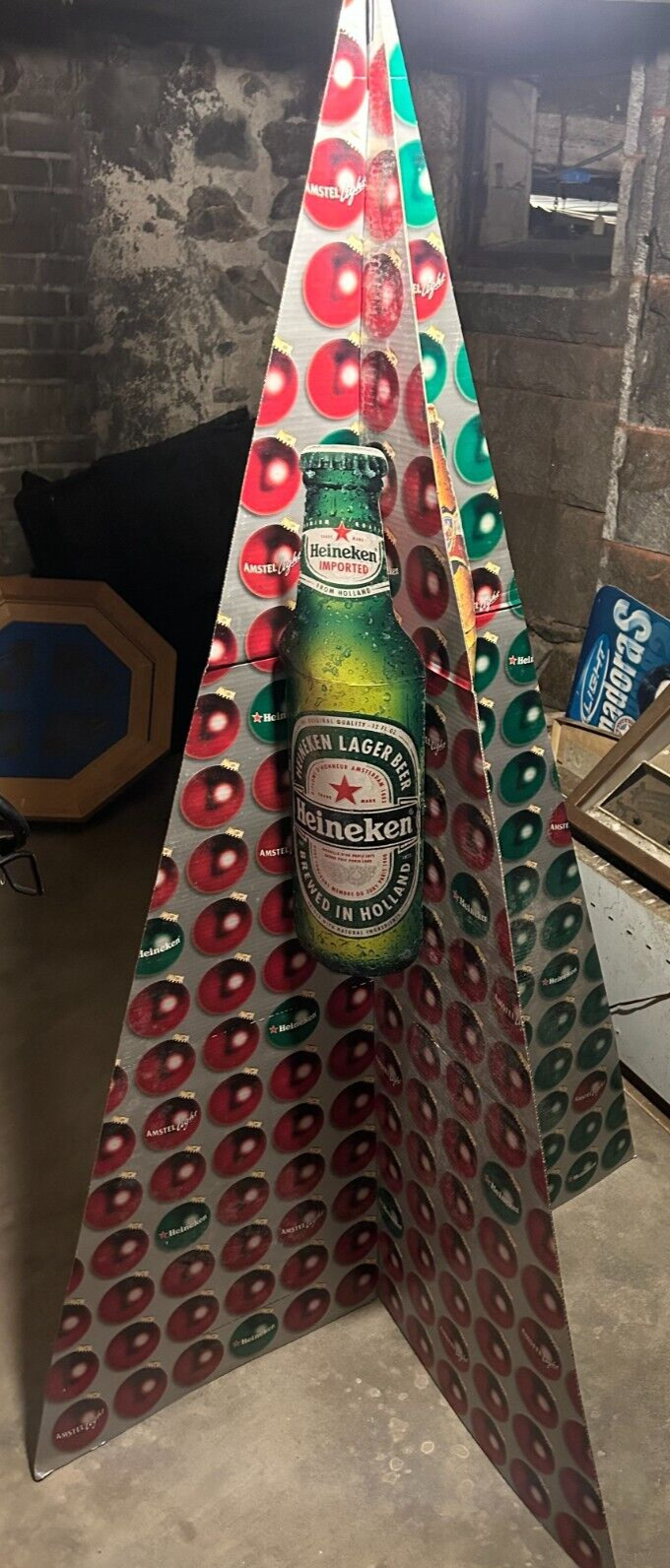 Vintage Heineken/ Amstel light bottles in Christmas Tree Standee Standup Cutout