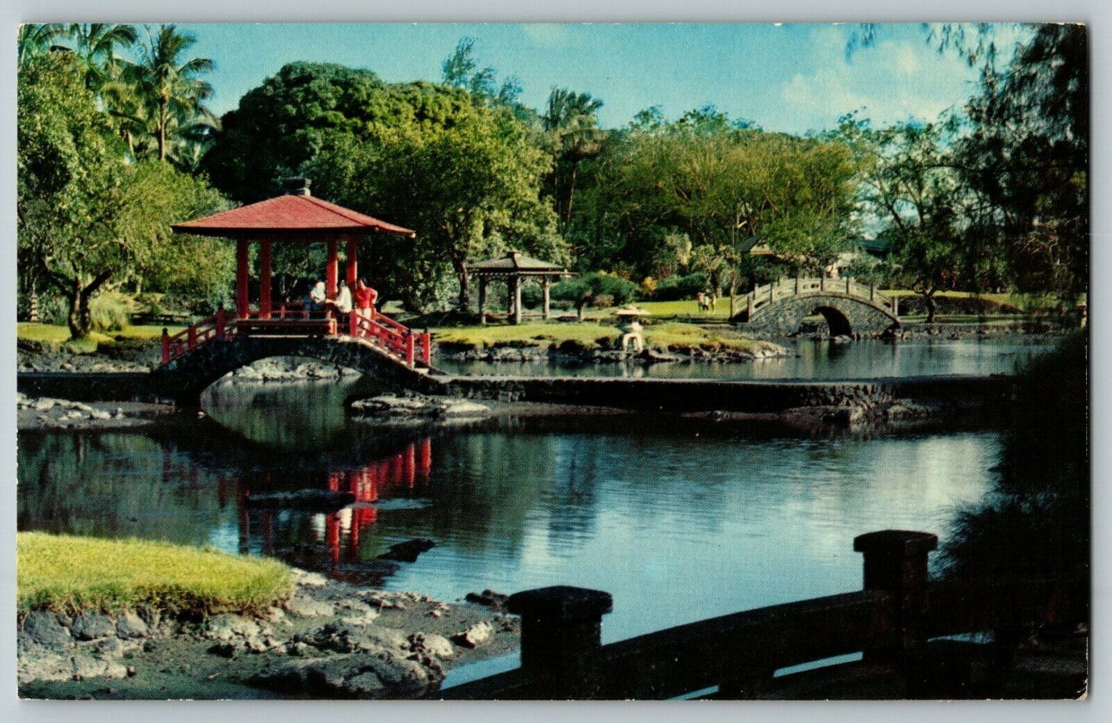 Postcard Liliuokalani Park Pavilion Bridge and Half Moon Bridge Hilo Hawaii 