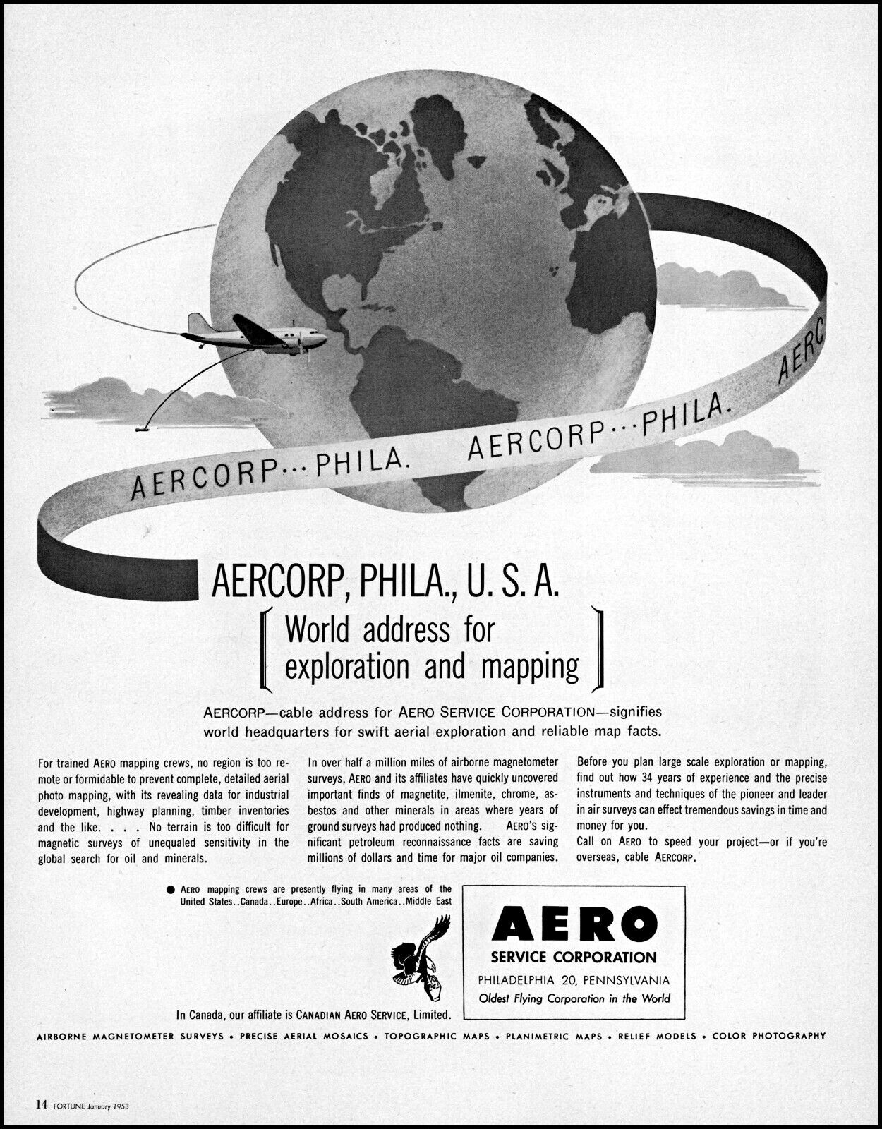 1953 Aero Service Corp Philadelphia world mapping crews vintage art print ad L6