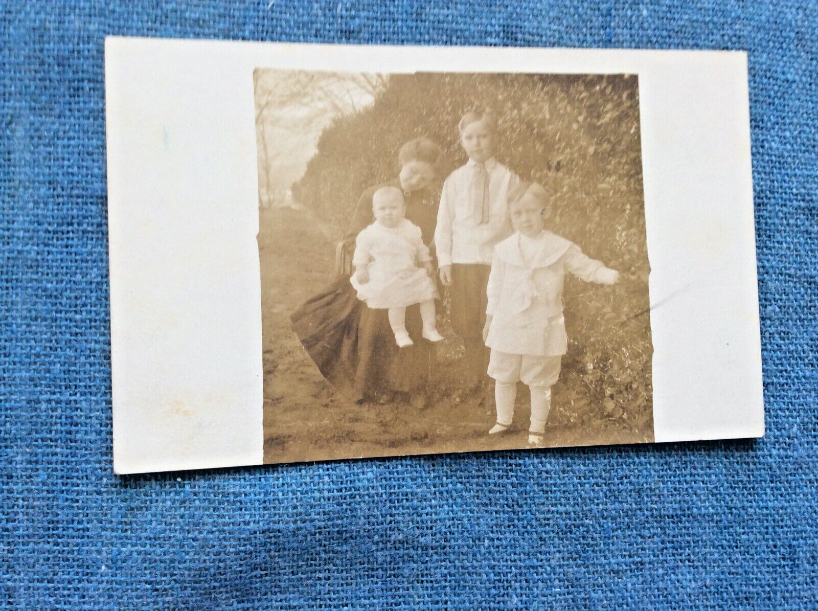 Vintage Real Photograph Postcard Depicting Mother with Three Children