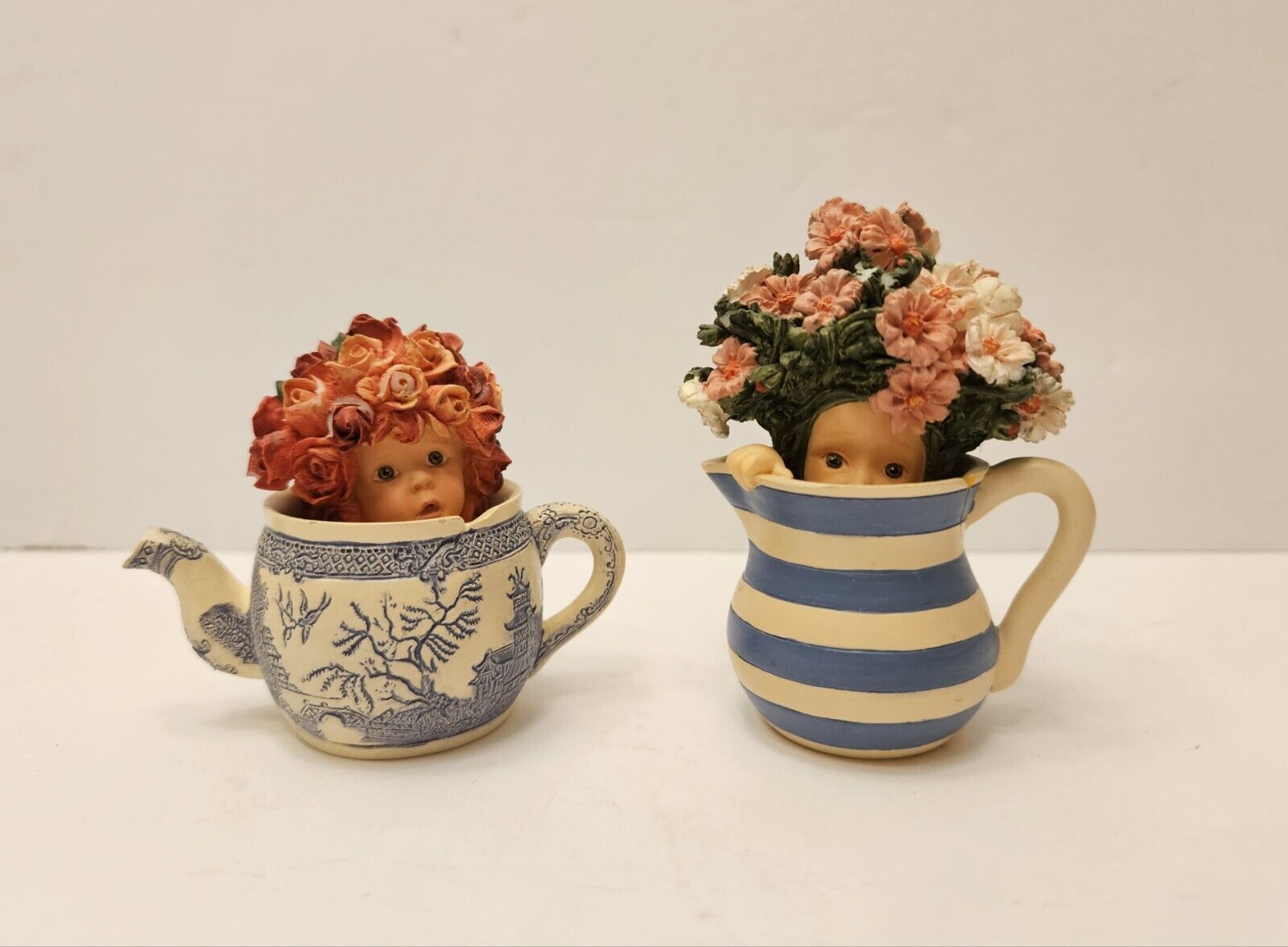 Anne Geddes Enesco Figurines Teapot Babies 1999 Lot of 2 *CHIPS*