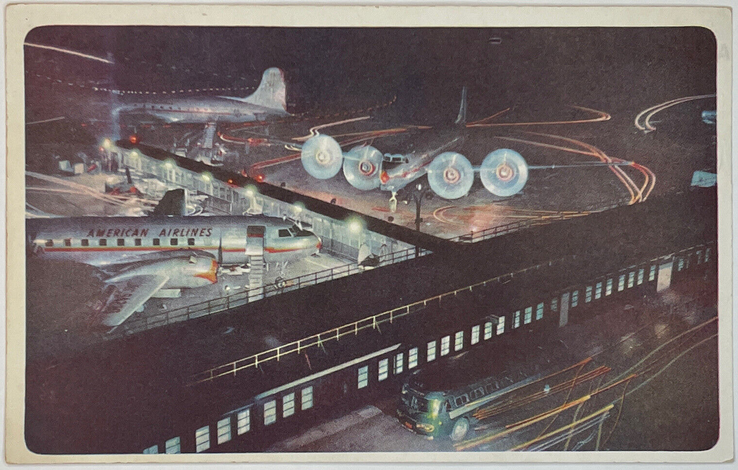 Randolph Field, Texas At Night - Unposted Airfield American Airlines Postcard