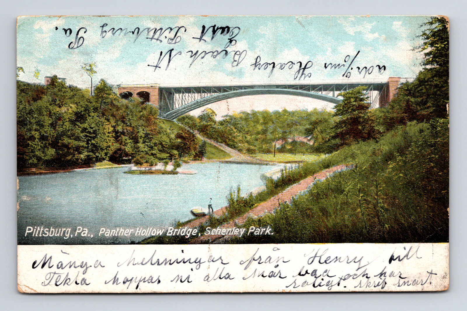 c1905 UDB Postcard Panther Hollow Bridge Schenley Park Pittsburg PA Pennsylvania